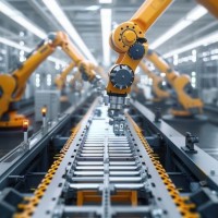 Futuristic Robotic Assembly Line in Factory