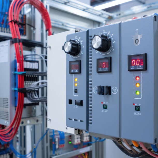 Un panneau de commande est mis en évidence démontrant son utilisation dans la gestion des systèmes électriques au cours d'un processus industriel